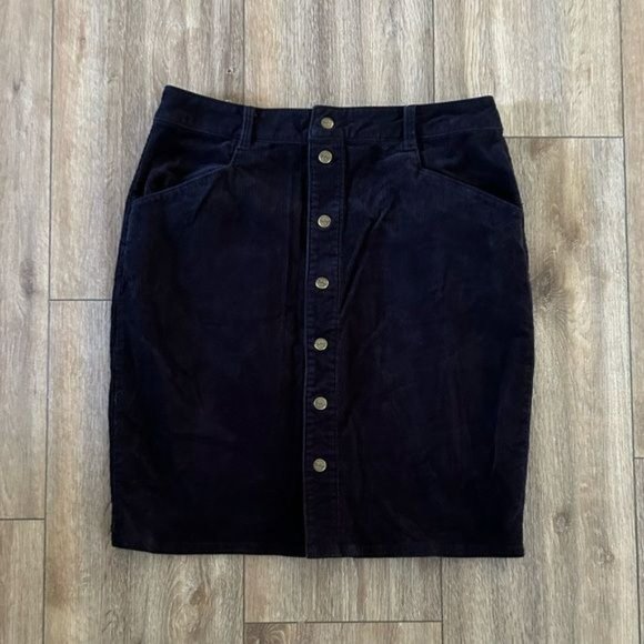WOOLRICH Black Corduroy Button Front Skirt, Sz 6 - Picture 2 of 13